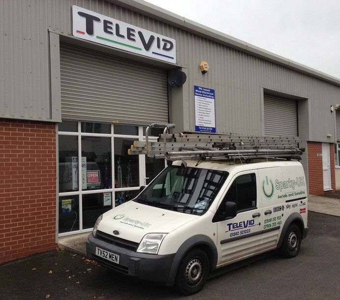 The Sparky-UK van outside the Televid shop at Maida Vale Business Centre, Cheltenham